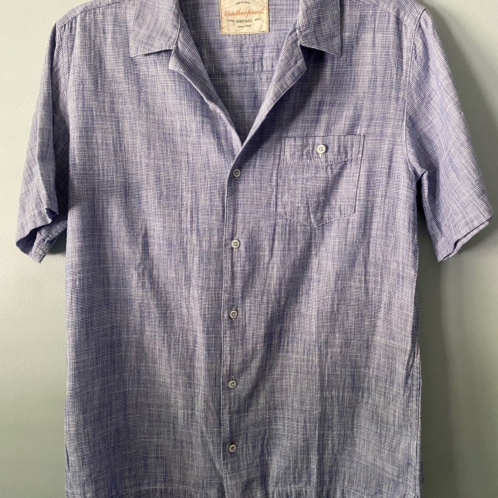 Original Weatherproof Vintage Since 1948 Blue/White Short Sleeve Button Up Shirt